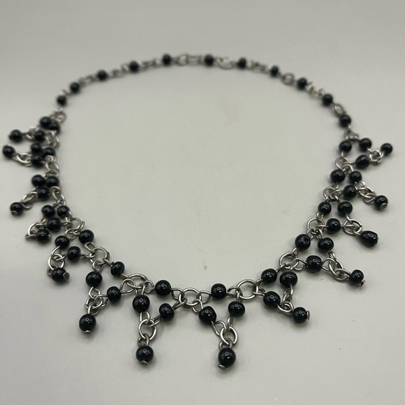 Jewelry - Classic Black and Silver Beaded Necklace with Dangling Pendants